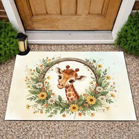 Baby Giraffe Daisy Wildflower Floral Rustic Frame - Home Decor Gift for Animal Lover Doormat