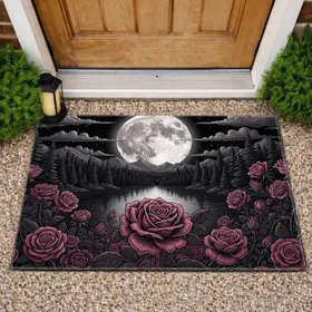 Blooming Rose Full Moon Garden Forest Lake - Home Decor Gift for Rose Lover Doormat