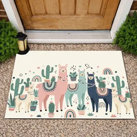 Boho Decorated Llama Cactus Succulent - Boho Lifestyle Decor Gift Doormat
