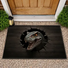 Velociraptor Head Broken Wood Hole - Home Decor Gift for Dinosaur Enthusiast Doormat