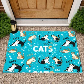 Cartoon Cats 'CATS' Text - Home Decor Gift for Cat Lovers Doormat