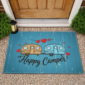 Vintage Travel Trailers Happy Camper Red Hearts - Camping Lover Gift Doormat