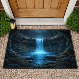 Bioluminescent Waterfall Luminous Pool Underground Cavern Stone Pit - Home Decor Gift Doormat