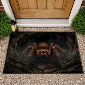 Vigilant Tarantula Spider Cave Entrance Mossy Rocks - Wildlife Lover Home Decor Gift Doormat