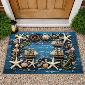 Antique Anchor Ship Wheel Starfish Fishing Net - Home Decor Gift Doormat