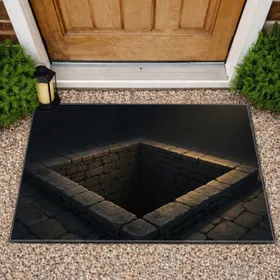 Ancient Weathered Stone Well Dark Depths Sturdy Construction - Rustic Home Decor Gift Doormat