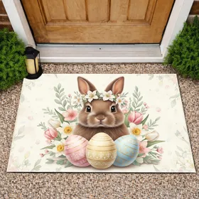 Baby Bunny Lily Wreath Easter Eggs Spring Flowers - Easter Holiday Gift Doormat