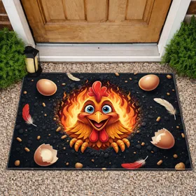 Happy Cartoon Chicken Eggs Feathers - Farmhouse Decor Chicken Lover Gift Doormat