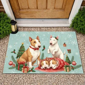 Bull Terrier Dogs Christmas Trees Gifts Holly - Holiday Gift for Dog Lover Doormat