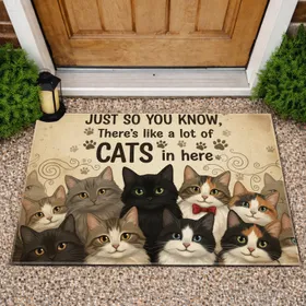 Lots of Cats Paw Prints Diverse Cat Group - Cat Lover Home Decor Gift Doormat