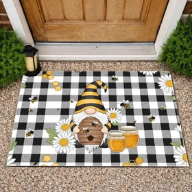 Bee Gnome Honey Jar Daisies - Farmhouse Decor Garden Lover Gift Doormat