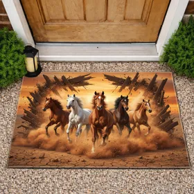 Galloping Wild Horses Broken Wood Frame - Horse Lover Home Decor Gift Doormat