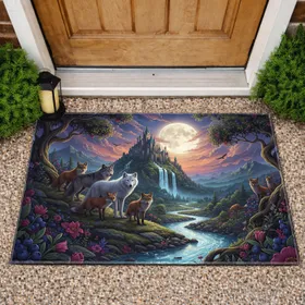 Twilight Fantasy Wolves Red Foxes Ancient Castle - Fantasy Lover Home Decor Gift Doormat