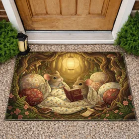 Mice Reading Storybook Burrow Pillows Books Lantern - Home Decor Gift for Book Lovers Doormat