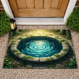 Ancient Wishing Well Mossy Stone - Home Decor Gift for Garden Lover Doormat