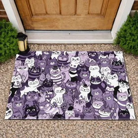 Crowd of Cartoon Cats with Varied Expressions - Everyday Home Decor for Cat Lovers Doormat