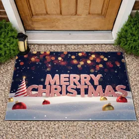 Sparkling Merry Christmas Glitter Snowdrift Candy Cane Tree - Christmas Holiday Decor Doormat