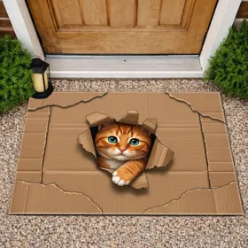 Blue Eyed Ginger Tabby Cat Cardboard Box - Cat Lover Home Decor Gift Doormat