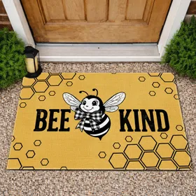 Bee Kind Buffalo Plaid Honeycomb - Farmhouse Home Decor Gift for Bee Lovers Doormat