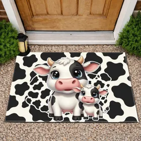 Cartoon Cow Baby Calf Pink Nose Cow Print - Farmhouse Decor Gift for Cow Lover Doormat