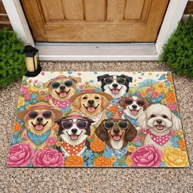 Dogs Bandanas Sunglasses Floral Field - Pet Lover Home Decor Gift Doormat