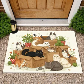 Cats Kittens Cardboard Boxes - Home Decor Gift for Cat Lover Doormat