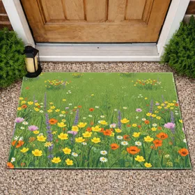 Sun-Drenched Wildflower Meadow Buttercups Poppies Daisies - Home Decor Gift for Garden Lover Doormat