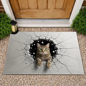 Tabby Cat Broken Concrete Hole - Home Decor Gift for Cat Lover Doormat