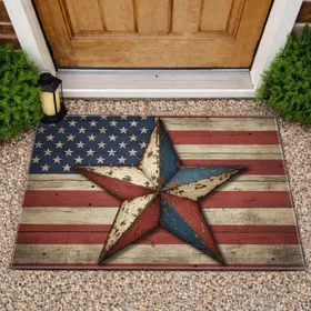 Rustic Barn Star American Flag - Independence Day Gift for Veterans Doormat