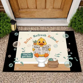 Yellow Duck Toilet Newspaper Bubbles - Bathroom Home Decor Gift Doormat