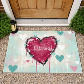 Fuchsia Magenta Rose Pink Abstract Heart Scattered Aqua Cream - Home Decor Gift Doormat
