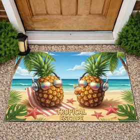 Pineapples Sunglasses Headphones Tropical Beach - Tropical Home Decor Gift Doormat