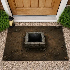 Ancient Rugged Stone Well Pit Earthy Ground - Rustic Home Decor Gift Doormat
