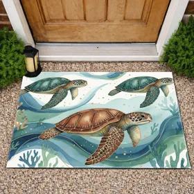 Graceful Sea Turtles Swimming Ocean Scene - Aquatic Wildlife Home Decor Gift Doormat