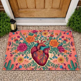 Anatomical Heart Cactus Flowers Vines - Southwestern Decor Gift Doormat