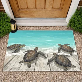 Four Sea Turtles Ocean Wood Beach Horizon - Home Decor Gift for Coastal Lover Doormat