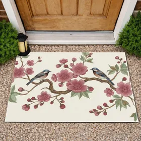 Pink Cherry Blossom Birds on Branch - Home Decor Gift for Nature Lover Doormat