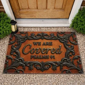 Ornate Covered Psalms 91 Scrollwork - Antique Home Decor Christian Gift Doormat