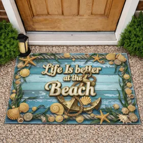 Nautical Anchor Seashells Starfish 'Life Is Better at the Beach' - Coastal Home Decor Gift Doormat