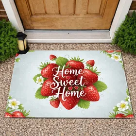 Home Sweet Home Fresh Botanical Strawberry Hearts - Home Decor Gift for Housewarming Doormat