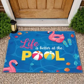 Life Is Better At The Pool Beach Balls Flamingo Fish - Summer Home Decor Gift Doormat