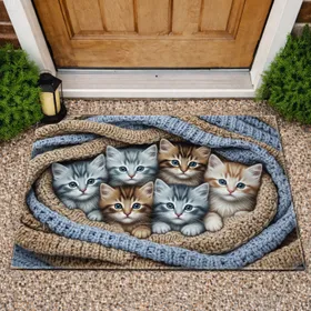 Six Realistic Kittens Cable Knit Blanket - Home Decor Gift for Cat Lover Doormat