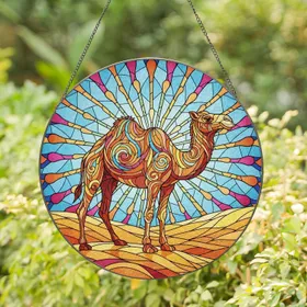 Camel Desert Landscape Sky - Home Window Decor Gift for Wildlife Lover Stained Glass Suncatcher