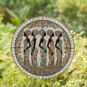 Five Profile African Women Dresses Head Wraps Circular Stained Glass Home Decor Gift Stained Glass Suncatcher