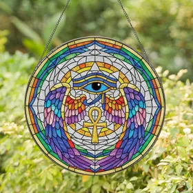 Eye of Horus Golden Ankh Rainbow Wings - Home Decor Gift Stained Glass Suncatcher