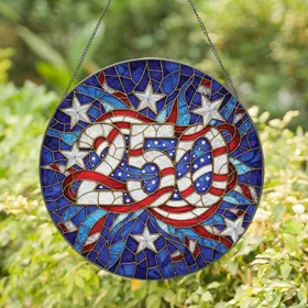 250 Numeral Patriotic Stars Ribbon - Independence Day Home Decor Gift Stained Glass Suncatcher