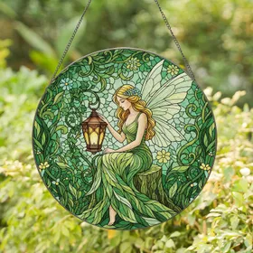 Translucent Wing Fairy Ivy Forest Lantern - Home Decor Gift for Fairy Lover Stained Glass Suncatcher