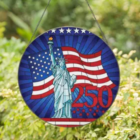 Statue of Liberty American Flag 250 - Independence Day Home Decor Gift for Veterans Stained Glass Suncatcher