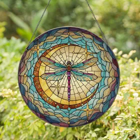 Dragonfly Crescent Moon Celestial Sky Starburst Cabochon Gems - Home Decor Gift Stained Glass Suncatcher