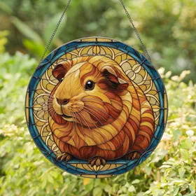 Sitting Guinea Pig Abstract Geometric Organic Mosaic Home Decor Gift for Guinea Pig Lovers Stained Glass Suncatcher